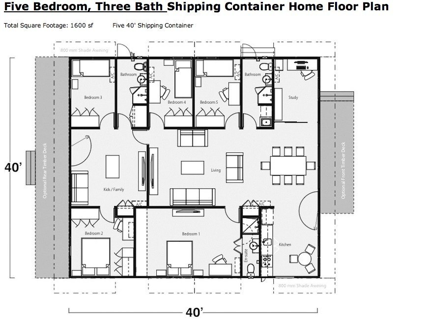 Example of a shipping container home floor plan